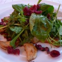 Rucolasalade met gebakken paddenstoel en gedroogde cranberries